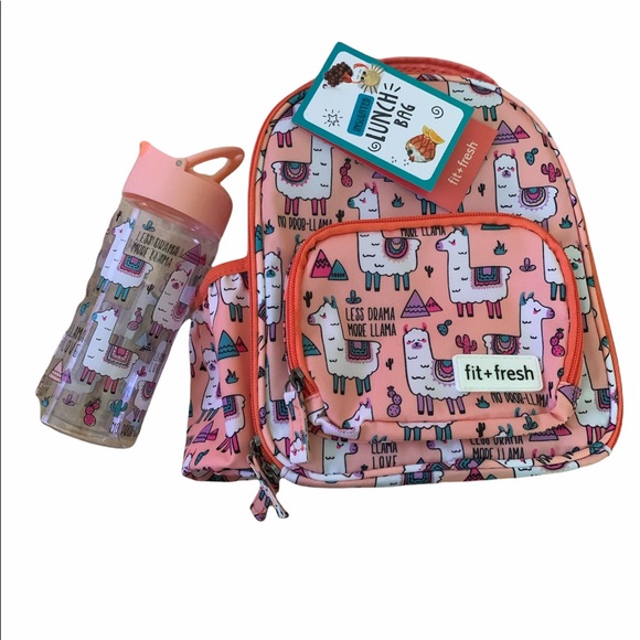 Super Cute Fit + Fresh Less Drama More Llama Insulated Lunch Bag W/ Bottle. - Picture 2 of 9